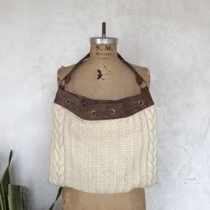 Leather and wool shoulder bag
